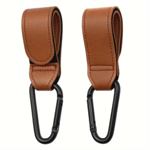 PU LEATHER UNIVERSAL BABY STROLLER BAG HOOKS - SET OF 2
